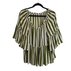Cato Striped Green White Tiered Wide Sleeve Boho Top Womens Size XL